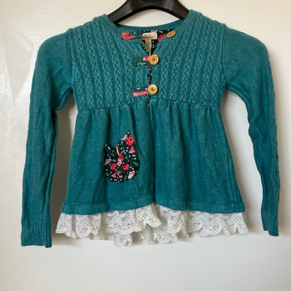 Matilda Jane Girls Size 6 Teal, with Sleeve Detail and Lace and Flowers - Picture 1 of 8